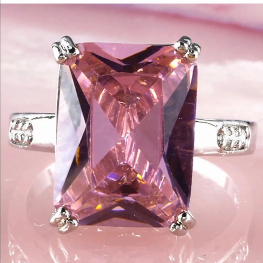 Pink Topaz Vintage Silver Plated Ring SZ 9